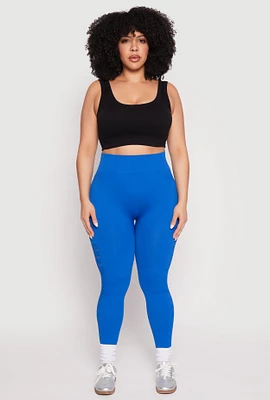 Womens Plus Size Side Laser Cut Seamless Leggings, Blue, Size 1X-2X