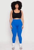 Womens Plus Size Side Laser Cut Seamless Leggings, Blue, Size 1X-2X