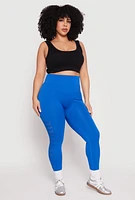 Womens Plus Size Side Laser Cut Seamless Leggings, Blue, Size 1X-2X
