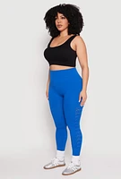 Womens Plus Size Side Laser Cut Seamless Leggings, Blue, Size 1X-2X