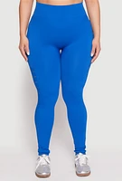 Womens Plus Size Side Laser Cut Seamless Leggings, Blue, Size 1X-2X