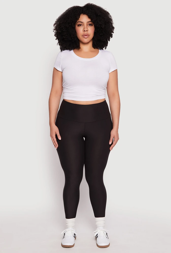 Womens Plus Wide Band High Waist Leggings, Black,