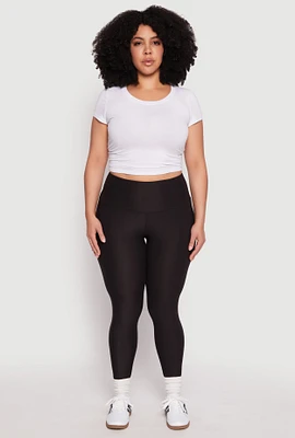Womens Plus Wide Band High Waist Leggings, Black,