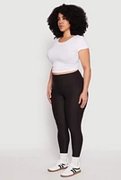 Womens Plus Wide Band High Waist Leggings, Black,