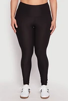 Womens Plus Wide Band High Waist Leggings, Black,