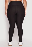 Womens Plus Wide Band High Waist Leggings, Black,