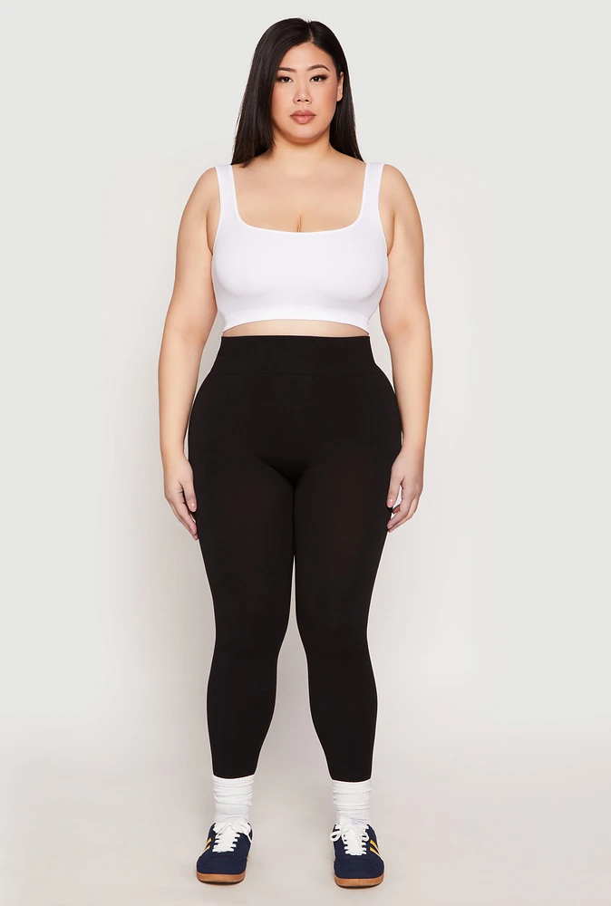 Womens Plus Size Seamless High Waisted Leggings, Black, Size 2X-3X