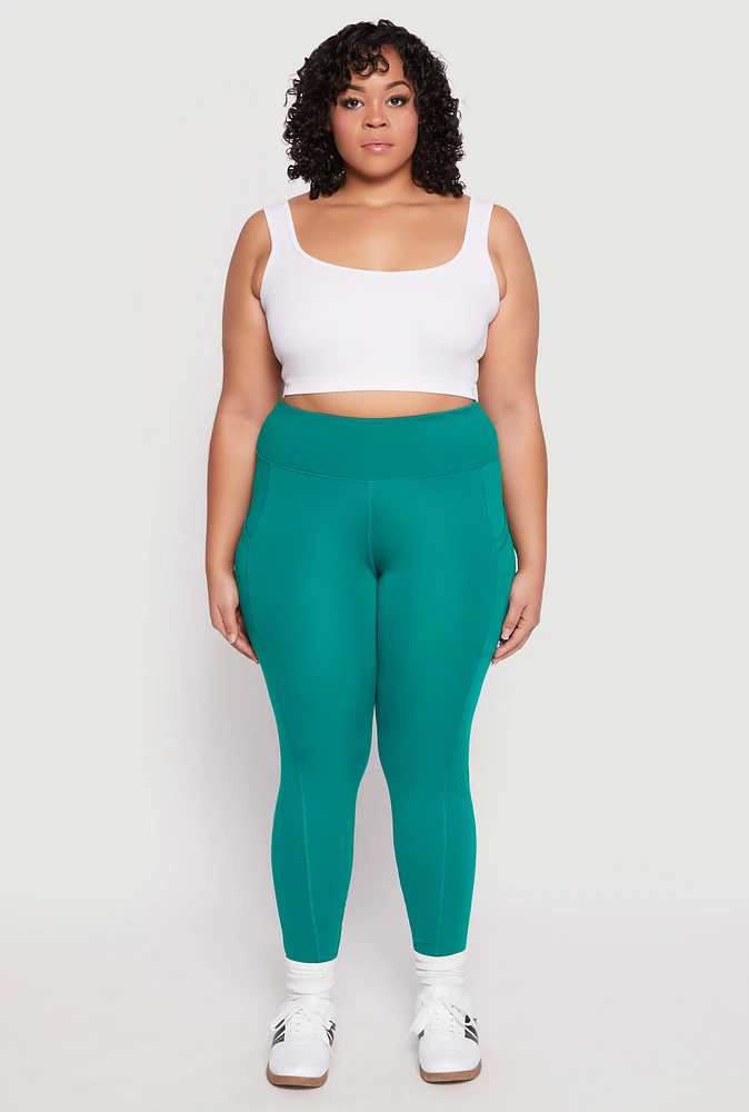 Womens Plus Size High Waist Side Pocket Leggings, Green, Size 1X