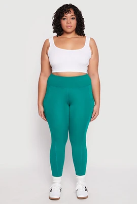 Womens Plus Size High Waist Side Pocket Leggings, Green, Size 1X