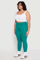 Womens Plus Size High Waist Side Pocket Leggings, Green, Size 1X