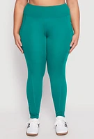 Womens Plus Size High Waist Side Pocket Leggings, Green, Size 1X
