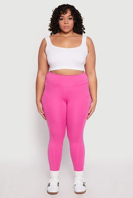 Womens Plus Size High Waist Side Pocket Leggings, Pink, Size 2X