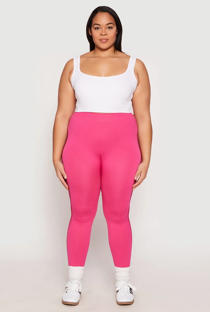 Womens Plus Size Seamless Cut Out Side Leggings, Pink, Size 1X-2X