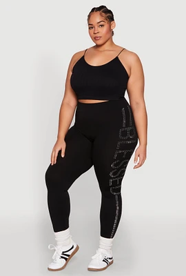 Womens Plus Size Rhinestone Blessed Seamless Leggings, Black, Size 2X-3X