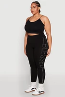 Womens Plus Size Rhinestone Blessed Seamless Leggings, Black, Size 2X-3X