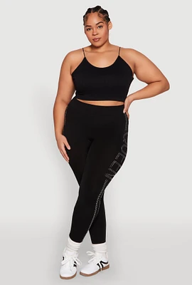 Womens Plus Size Queen Rhinestone Seamless Leggings, Black, Size 2X-3X