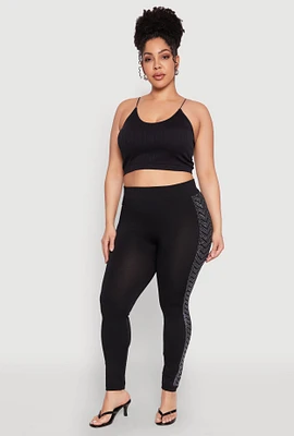 Womens Plus Size Seamless Rhinestone Chevron Print Leggings, Black, Size 1X-2X