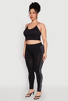 Womens Plus Size Seamless Rhinestone Chevron Print Leggings, Black, Size 1X-2X