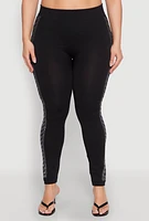 Womens Plus Size Seamless Rhinestone Chevron Print Leggings, Black, Size 1X-2X
