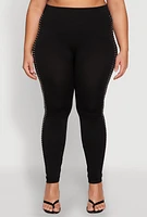 Womens Plus Size Rhinestone Studded Seamless Leggings, Black, Size 2X-3X