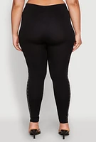 Womens Plus Size Rhinestone Studded Seamless Leggings, Black, Size 2X-3X