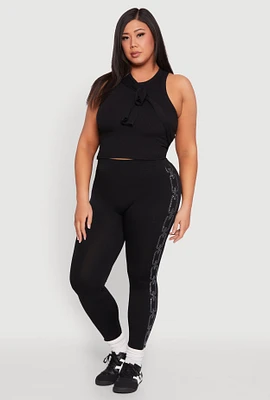 Womens Plus Size Chain Link Rhinestone Seamless Leggings, Black, Size 1X-2X