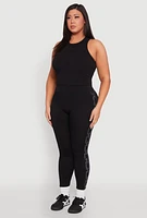 Womens Plus Size Chain Link Rhinestone Seamless Leggings, Black, Size 1X-2X