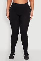Womens Plus Size Chain Link Rhinestone Seamless Leggings, Black, Size 1X-2X
