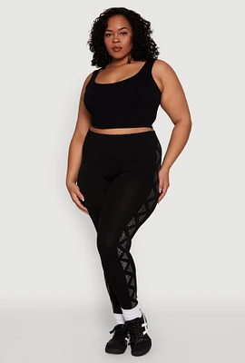 Womens Plus Size Triangle Rhinestone Seamless Leggings, Black, Size 2X-3X