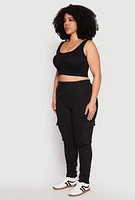 Womens Plus Cargo Pocket High Waisted Joggers, Black,