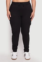 Womens Plus Cargo Pocket High Waisted Joggers, Black,