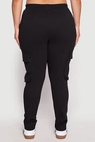 Womens Plus Cargo Pocket High Waisted Joggers, Black,