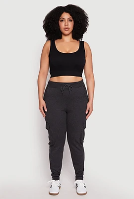 Womens Plus Cargo Pocket High Waisted Joggers, Grey,