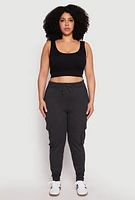 Womens Plus Cargo Pocket High Waisted Joggers, Grey,