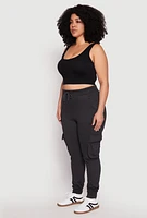 Womens Plus Cargo Pocket High Waisted Joggers, Grey,