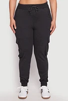 Womens Plus Cargo Pocket High Waisted Joggers, Grey,