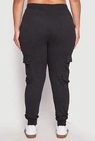 Womens Plus Cargo Pocket High Waisted Joggers, Grey,