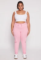 Womens Plus Size Cargo Pocket High Waisted Joggers, Pink, Size 3X