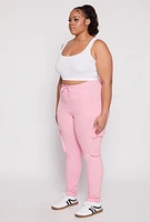 Womens Plus Size Cargo Pocket High Waisted Joggers, Pink, Size 3X