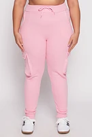 Womens Plus Size Cargo Pocket High Waisted Joggers, Pink, Size 3X