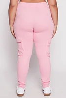 Womens Plus Size Cargo Pocket High Waisted Joggers, Pink, Size 3X