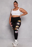 Womens Plus Size Pop Art Graphic Leggings, Black, Size 3X