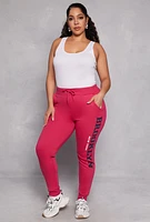 Womens Plus Size Brooklyn Graphic Drawstring Joggers, Pink, Size 2X