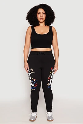 Womens Plus Size Living My Best Life Fleece Joggers, Black, Size 3X