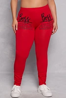 Womens Plus Size Boss Glitter Graphic Leggings, Red, Size 1X