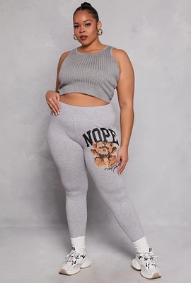 Womens Plus Size Nope Not Today Bear Graphic Leggings, Grey, Size 2X