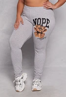 Womens Plus Size Nope Not Today Bear Graphic Leggings, Grey, Size 2X