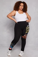 Womens Plus Size Never Give Up Graffiti Print Leggings, Black, Size 1X