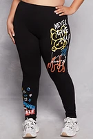 Womens Plus Size Never Give Up Graffiti Print Leggings, Black, Size 1X