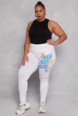 Womens Plus Size Only One You Bear Graphic Leggings, White, Size 3X
